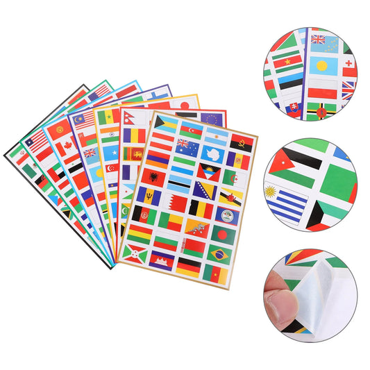 224PCS/7Sheet Countries Flags Stickers Multi Territorial Maps Nations Patterns Face Travel Stickers Football Team World Cup