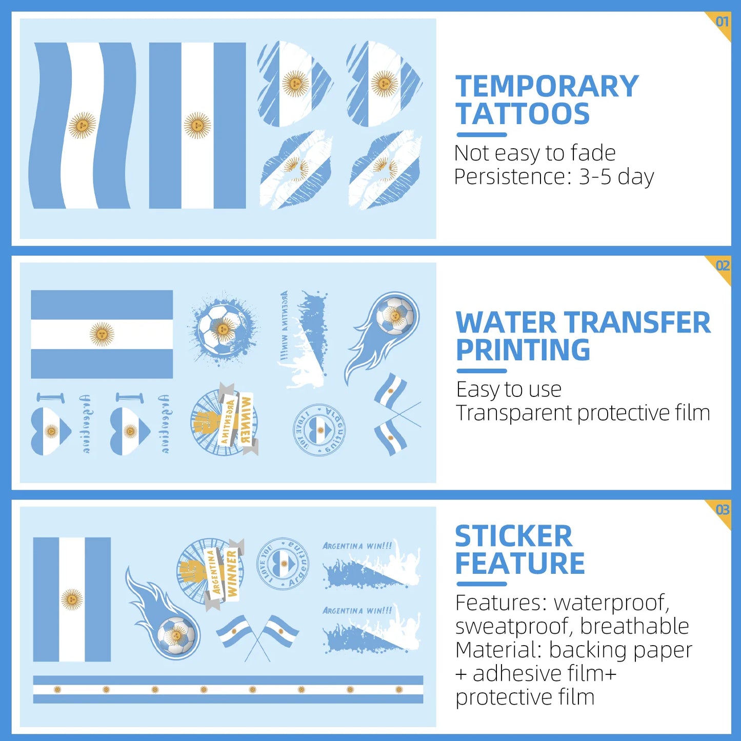 National Flag Temporary Tattoo Stickers Face Match Sports Events Fans Party Gathering Decorations International football matches