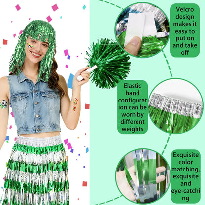 2026 World Football Fans Cheer Outfit, Tinsel Hat, Skirt & Handheld Cheer Stick for Match Support