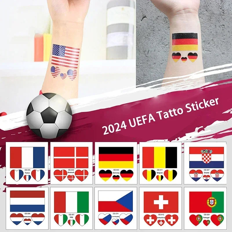 Football Match Temporary Waterproof Oblong & Heart & Lip World National Flag Face Tattoos Sticker