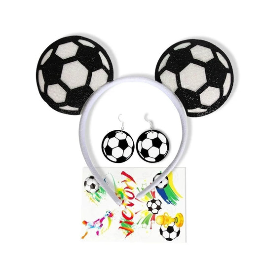 3 Pcs Set 2026 Edition Football Headband Themed Headband Earrings Tattoo Stickers Football Earrings Football Cheering Props