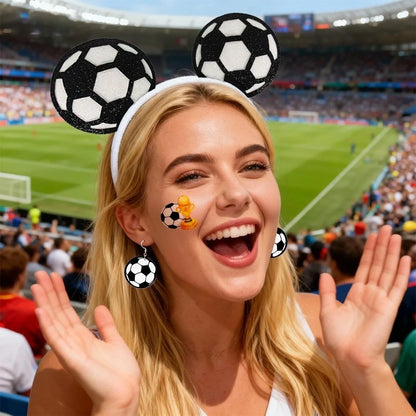 3 Pcs Set 2026 Edition Football Headband Themed Headband Earrings Tattoo Stickers Football Earrings Football Cheering Props