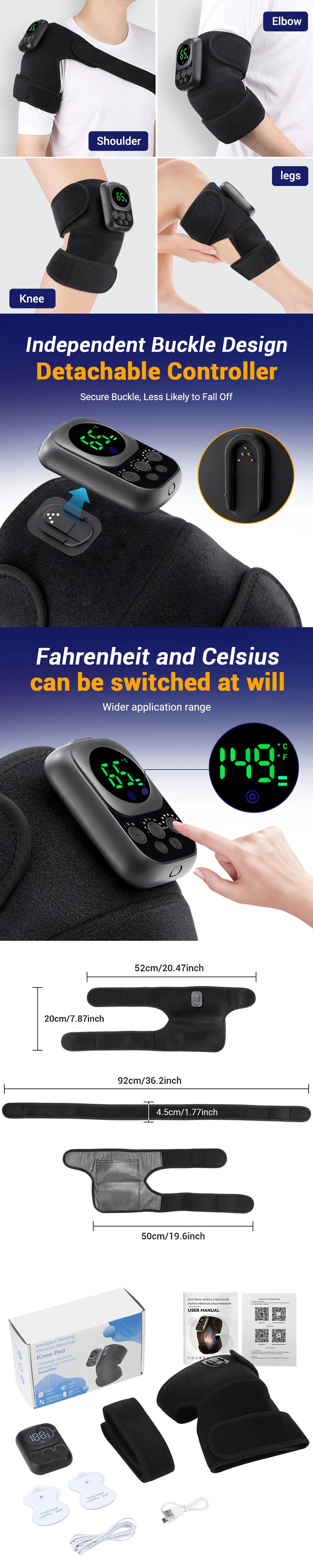 Electric Heated Vibration Knee Massage Pad 3 in 1 Massager for Shoulder Elbow Hot Compress Thermal Joint Brace Muscle Relaxation