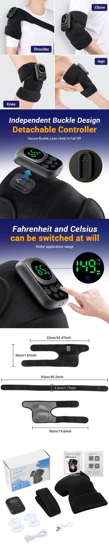 Electric Heated Vibration Knee Massage Pad 3 in 1 Massager for Shoulder Elbow Hot Compress Thermal Joint Brace Muscle Relaxation