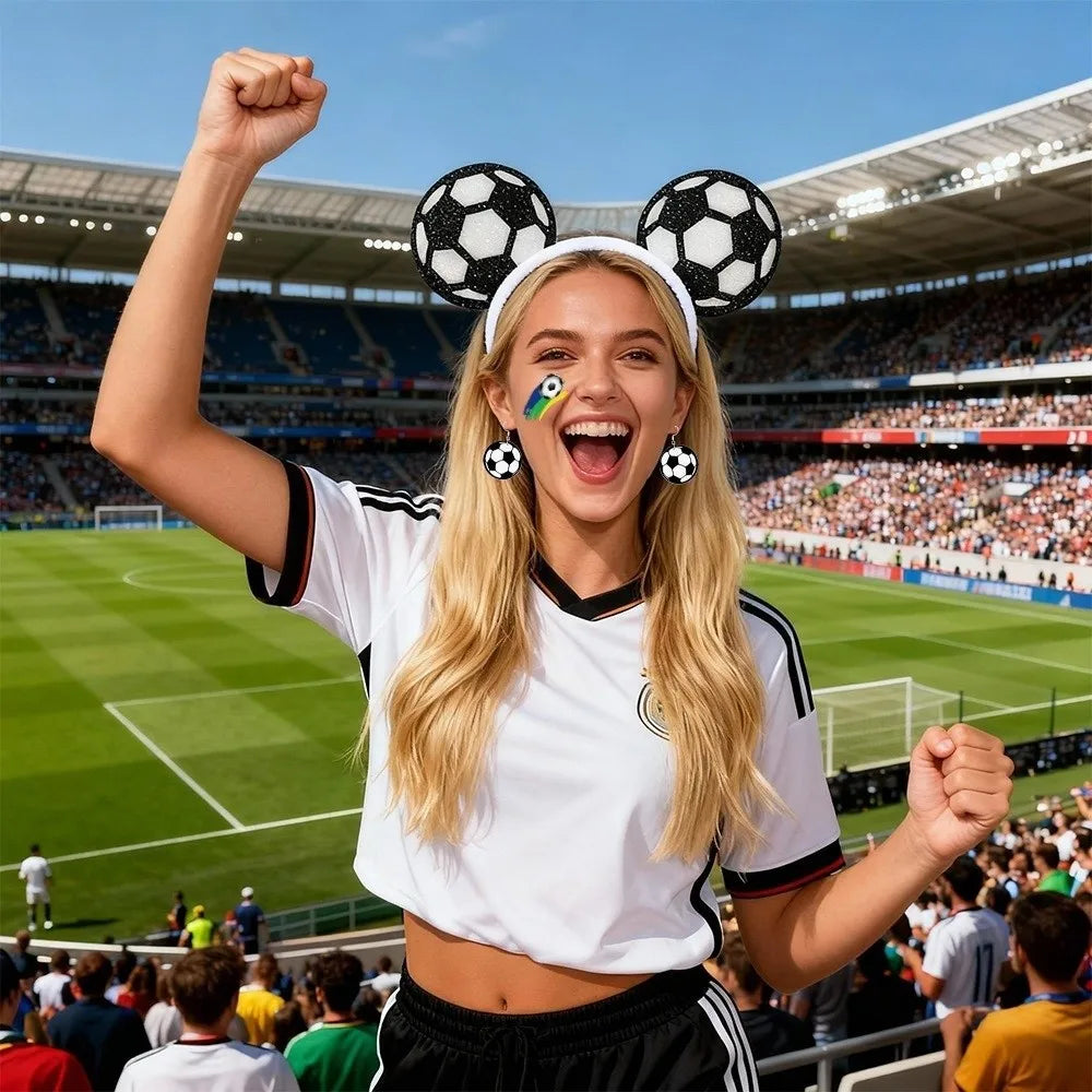 3 Pcs Set 2026 Edition Football Headband Themed Headband Earrings Tattoo Stickers Football Earrings Football Cheering Props