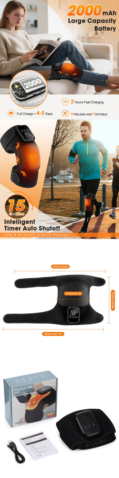 Electric Heated Vibration Knee Massage Pad 3 in 1 Massager for Shoulder Elbow Hot Compress Thermal Joint Brace Muscle Relaxation