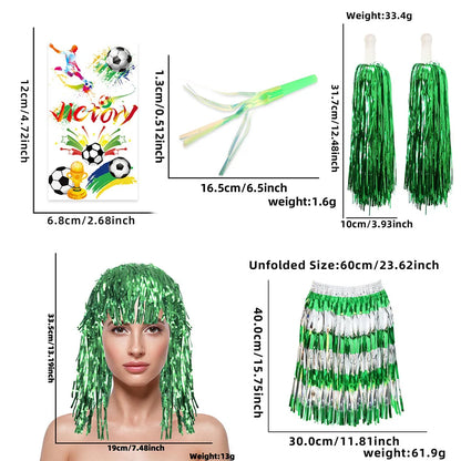 2026 World Football Fans Cheer Outfit, Tinsel Hat, Skirt & Handheld Cheer Stick for Match Support