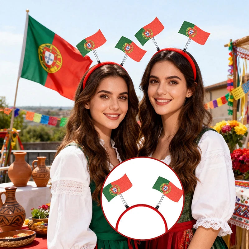 Flag Patterns Of Various Countries Bow Headbands Ball Game Fan Party Decor Flag Headbands Hair Bands Party Holiday Decoration