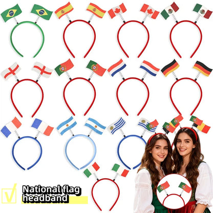 Flag Patterns Of Various Countries Bow Headbands Ball Game Fan Party Decor Flag Headbands Hair Bands Party Holiday Decoration
