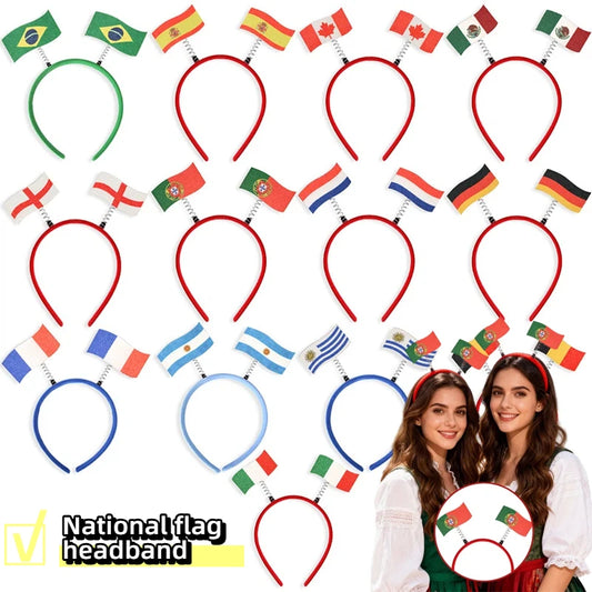 Flag Patterns Of Various Countries Bow Headbands Ball Game Fan Party Decor Flag Headbands Hair Bands Party Holiday Decoration