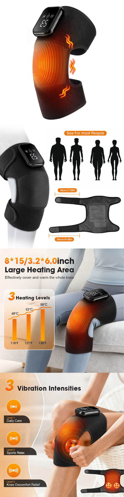 Electric Heated Vibration Knee Massage Pad 3 in 1 Massager for Shoulder Elbow Hot Compress Thermal Joint Brace Muscle Relaxation