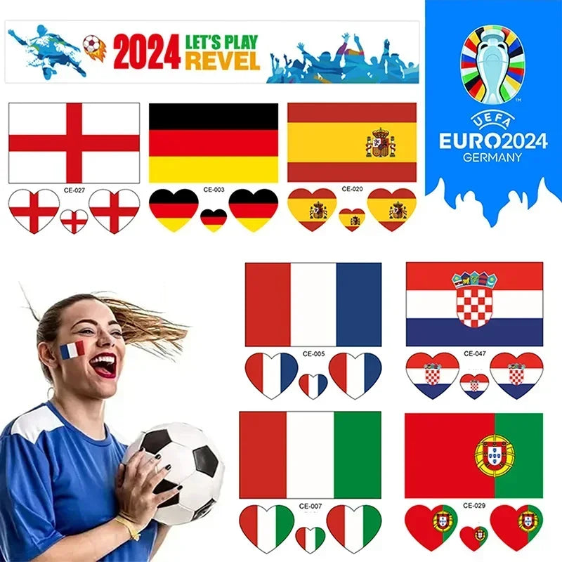 Football Match Temporary Waterproof Oblong & Heart & Lip World National Flag Face Tattoos Sticker