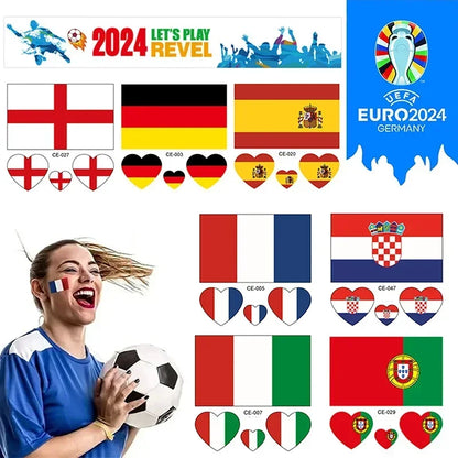 Football Match Temporary Waterproof Oblong & Heart & Lip World National Flag Face Tattoos Sticker