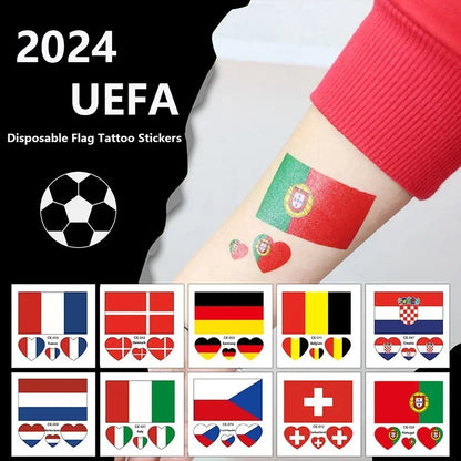 Football Match Temporary Waterproof Oblong & Heart & Lip World National Flag Face Tattoos Sticker