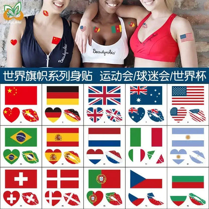 Football Match Temporary Waterproof Oblong & Heart & Lip World National Flag Face Tattoos Sticker