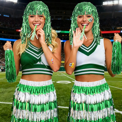 2026 World Football Fans Cheer Outfit, Tinsel Hat, Skirt & Handheld Cheer Stick for Match Support