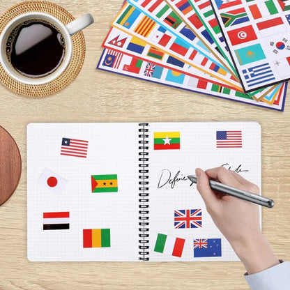 224PCS/7Sheet Countries Flags Stickers Multi Territorial Maps Nations Patterns Face Travel Stickers Football Team World Cup
