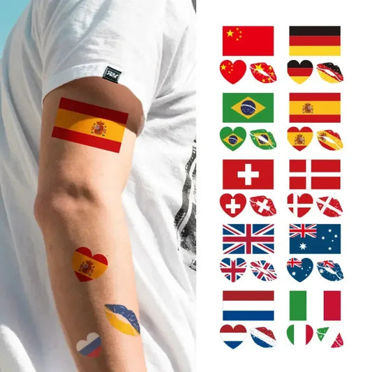 Football Match Temporary Waterproof Oblong & Heart & Lip World National Flag Face Tattoos Sticker