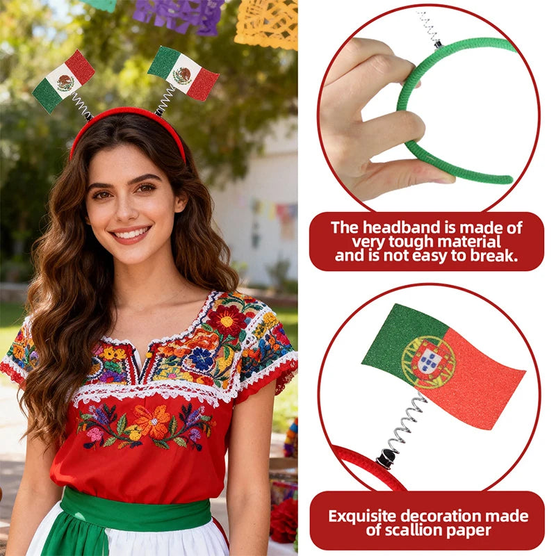 Flag Patterns Of Various Countries Bow Headbands Ball Game Fan Party Decor Flag Headbands Hair Bands Party Holiday Decoration